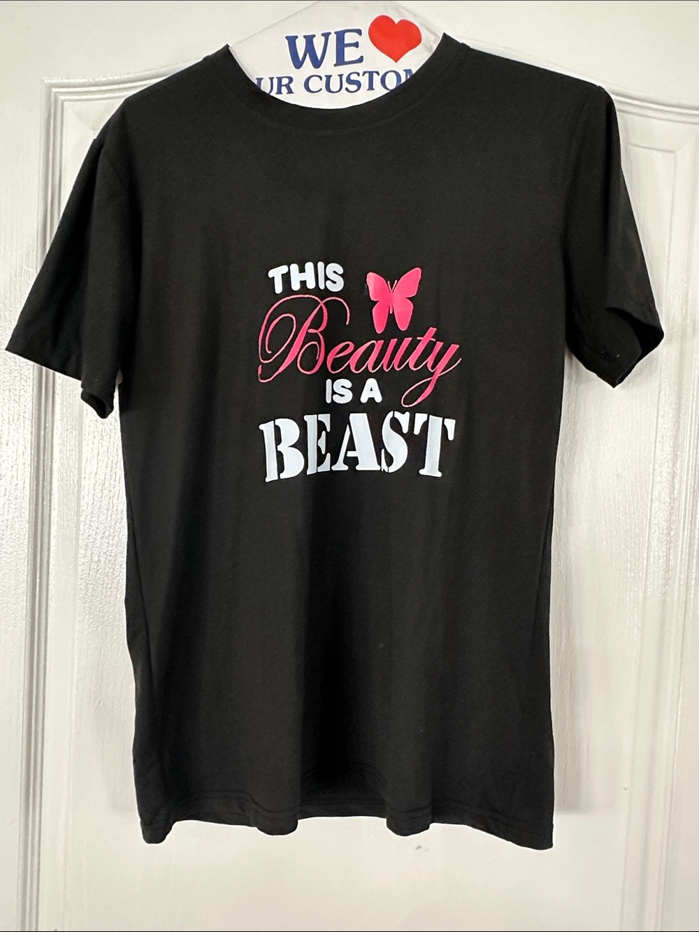 4 for $10 SHEIN Black Short Sleeve Tee with Pink & White Graphic